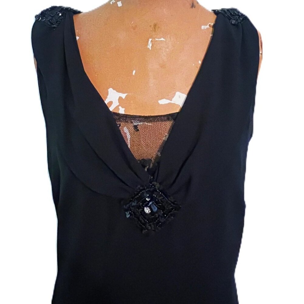 Unique Vintage Flapper Style Dress 2X Black Beaded Sleeveless Lace Sequins Jewel - Picture 5 of 14